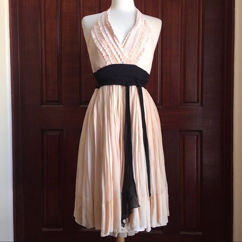 BEBE beige halter dress 100% silk size small